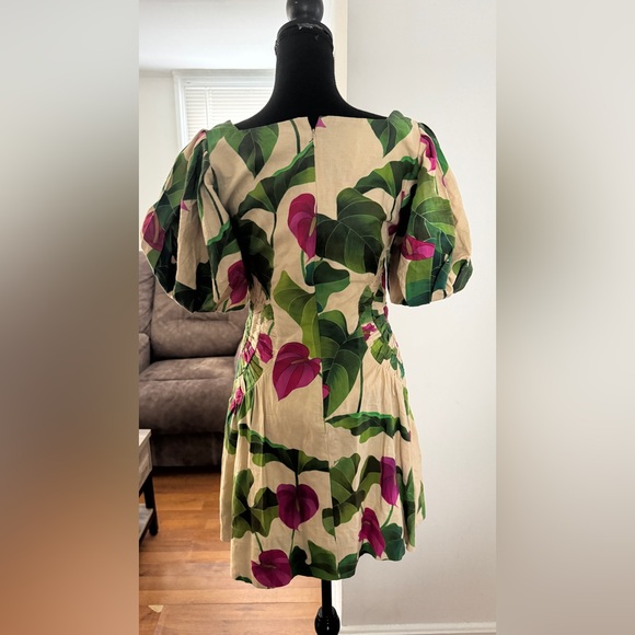 Farm Rio Anthurium Leaves Puff Sleeve Mini Dress - Picture 6 of 7